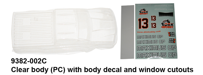 9382-002C Clear PC body with body decal and window cutout